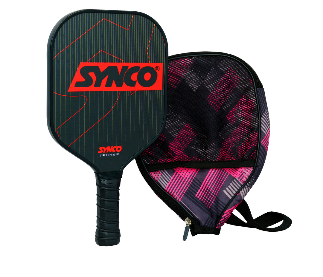 Fibreglass Pickleball Paddle 16mm, plus Two Performance Pickleballs, supplied in a Carry Bag - Carbonium Red