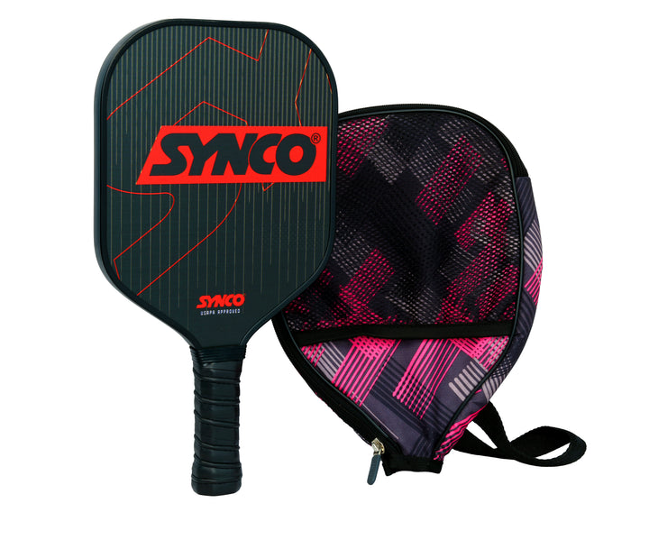 Fibreglass Pickleball Paddle 16mm, plus Two Performance Pickleballs, supplied in a Carry Bag - Carbonium Red