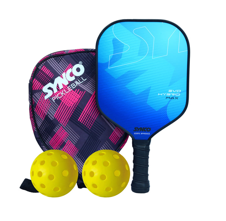 Fibreglass Pickleball Paddle 16mm, plus Two Performance Pickleballs, supplied in a Carry Bag -  Hybrid Max Blue