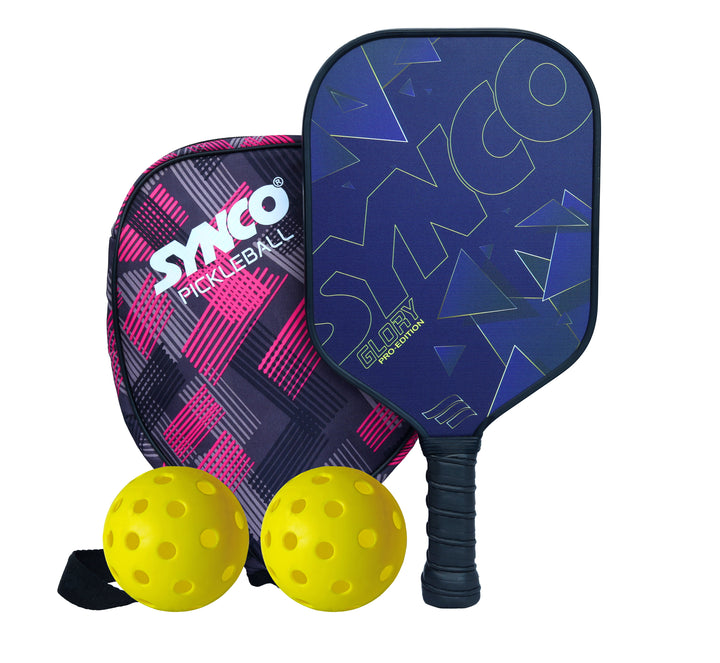 Carbon Fibre Pickleball Paddle 16mm, plus Two Performance Pickleballs, supplied in a Carry Bag - Glory Royal Blue