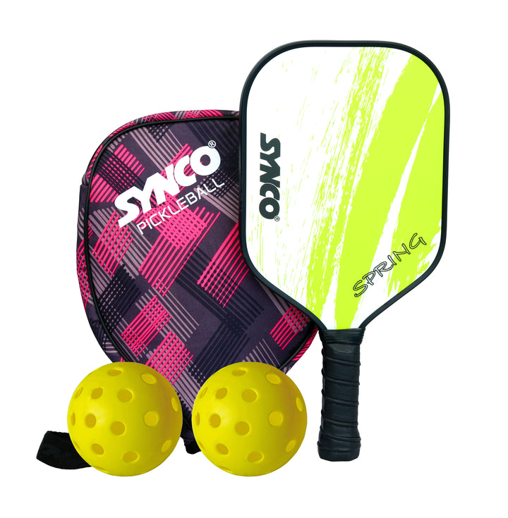 Fibreglass Pickleball Paddle 12mm, plus Two Performance Pickleballs, supplied in a Carry Bag - Spring Green