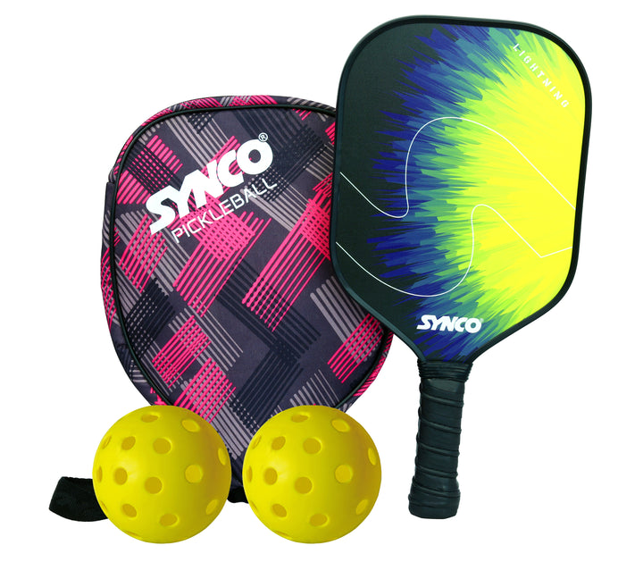 Fibre Glass Pickleball Paddle 12mm, plus Two Performance Pickleballs, supplied in a Carry Bag - Lightening Yellow