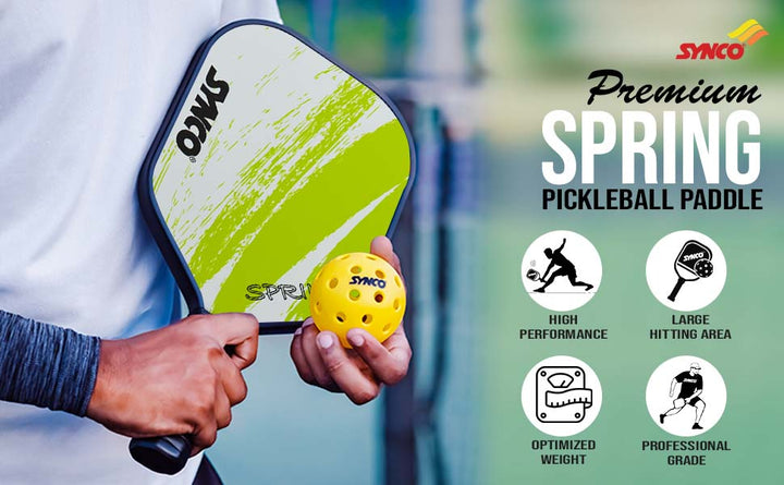 Fibreglass Pickleball Paddle 12mm, plus Two Performance Pickleballs, supplied in a Carry Bag - Spring Green